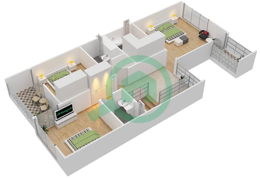 المخططات الطابقية لتصميم الوحدة C1 بنتهاوس 3 غرف نوم - ذا بلس First Floor interactive3D