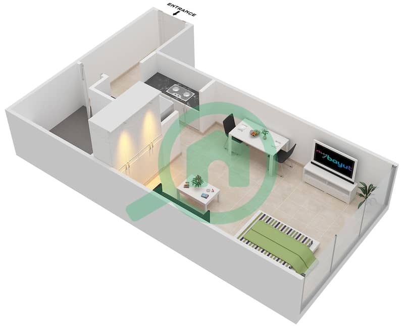 The Pulse - Studio Apartment Type 1 V1 Floor plan Floor 1-7 interactive3D