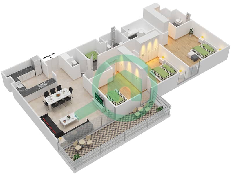 The Pulse - 3 Bedroom Apartment Type 2 V3 Floor plan Floor 2,4,6,8,10 interactive3D