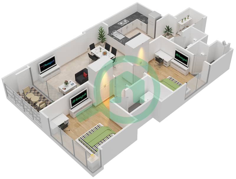 Marina Heights I - 2 Bedroom Apartment Type D Floor plan interactive3D