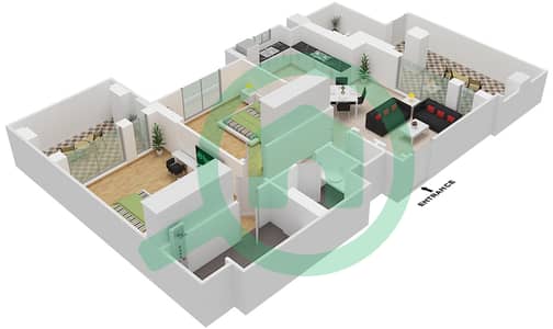 المخططات الطابقية لتصميم النموذج 2A1 (ASAYEL 3) شقة 2 غرفة نوم - أصايل