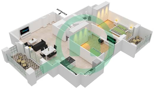 المخططات الطابقية لتصميم النموذج 8A (ASAYEL 3) شقة 2 غرفة نوم - أصايل