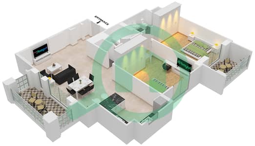 المخططات الطابقية لتصميم النموذج 9A (ASAYEL 3) شقة 2 غرفة نوم - أصايل