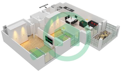 المخططات الطابقية لتصميم النموذج B1 (ASAYEL 3) شقة 2 غرفة نوم - أصايل