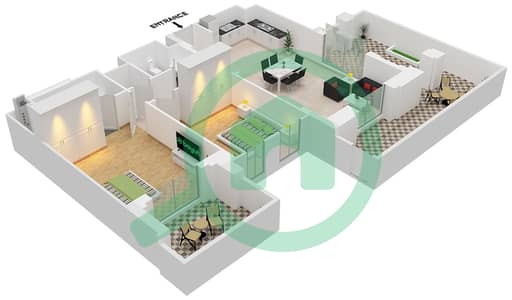 المخططات الطابقية لتصميم النموذج 1B2 (ASAYEL 3) شقة 2 غرفة نوم - أصايل