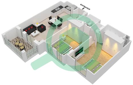 阿萨伊尔小区 - 2 卧室公寓类型B3 (ASAYEL 3)戶型图