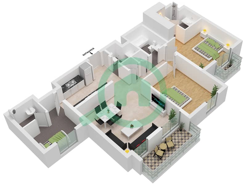 纳西姆公寓 - 2 卧室公寓类型／单位2A5-1 UNIT 306戶型图 Floor 3 interactive3D