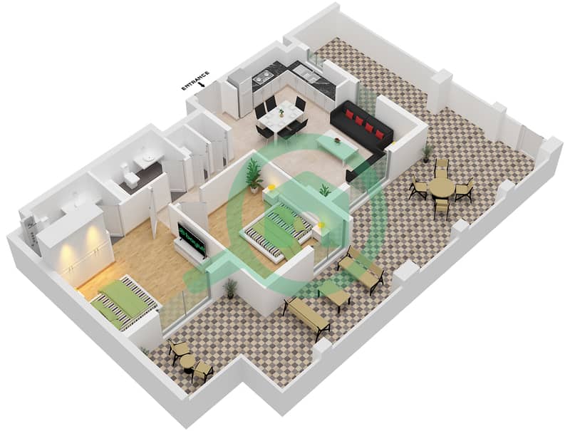 Naseem Residences - 2 Bedroom Apartment Type/unit 2C-1 UNIT GO8 Floor plan Ground Floor interactive3D