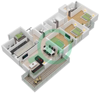 纳西姆公寓 - 3 卧室公寓类型／单位3B-1 UNIT 303,403戶型图