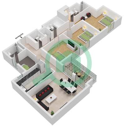 纳西姆公寓 - 3 卧室公寓类型／单位3G-1 UNIT 204戶型图