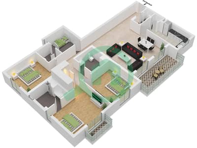 Naseem Residences - 3 Bedroom Apartment Type/unit 3M-1 UNIT 202,302 Floor plan
