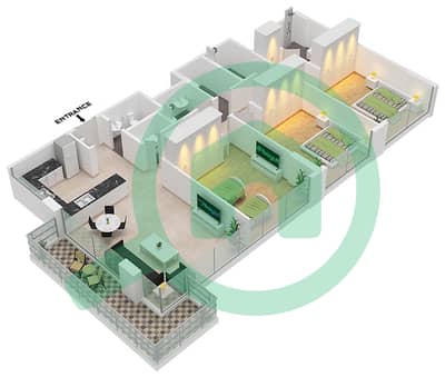 المخططات الطابقية لتصميم النموذج E شقة 3 غرف نوم - سيجل بوينت