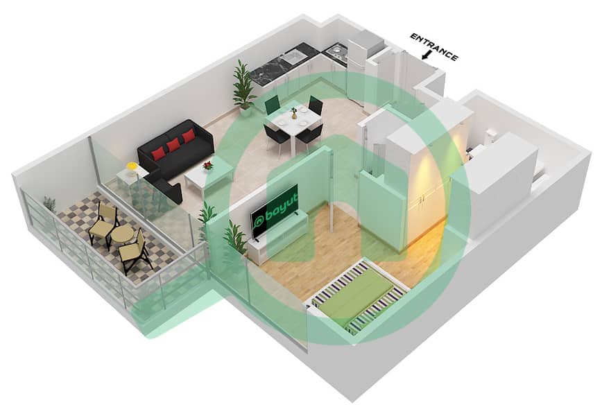 公寓143号 - 1 卧室公寓类型A戶型图 Floor 1-14 interactive3D