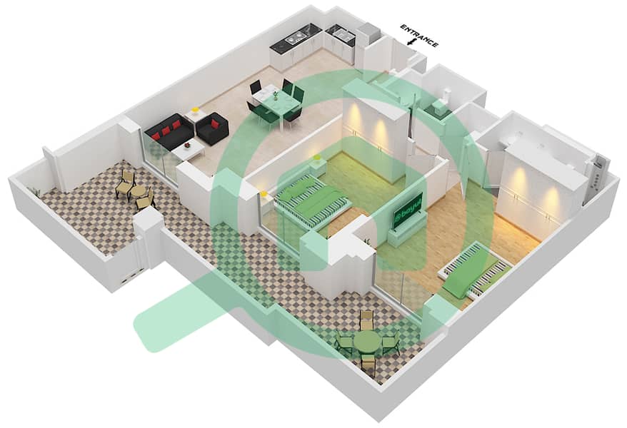 Асайель - Апартамент 2 Cпальни планировка Тип B4 , FLOOR G (ASAYEL 3) Floor G interactive3D