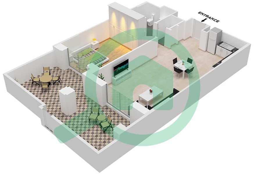 المخططات الطابقية لتصميم النموذج 7A (ASAYEL 3) شقة 1 غرفة نوم - أصايل Floor G interactive3D