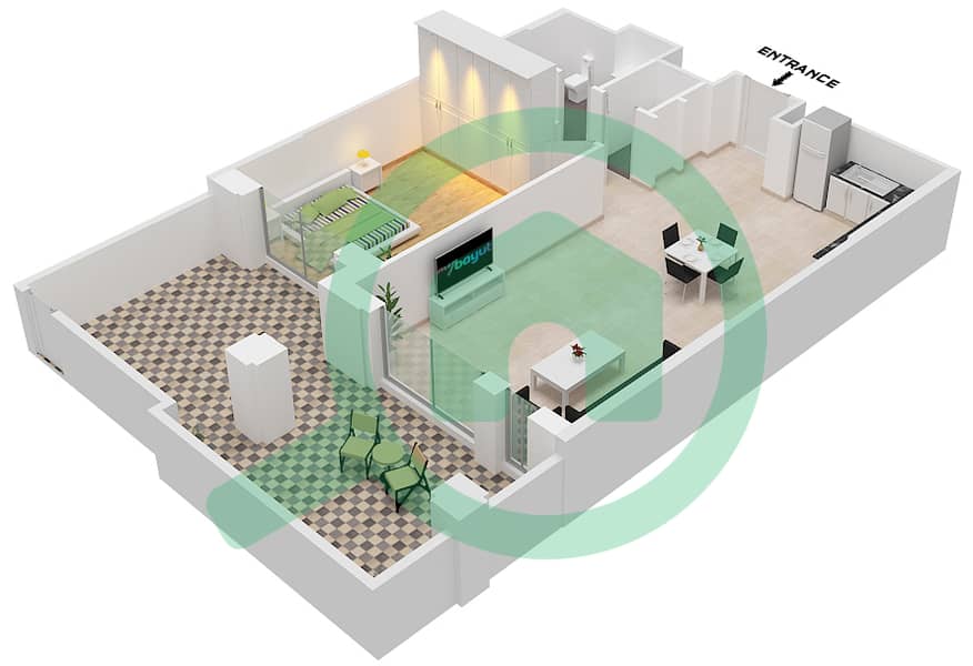 المخططات الطابقية لتصميم النموذج 6A (ASAYEL 3) شقة 1 غرفة نوم - أصايل Floor G interactive3D