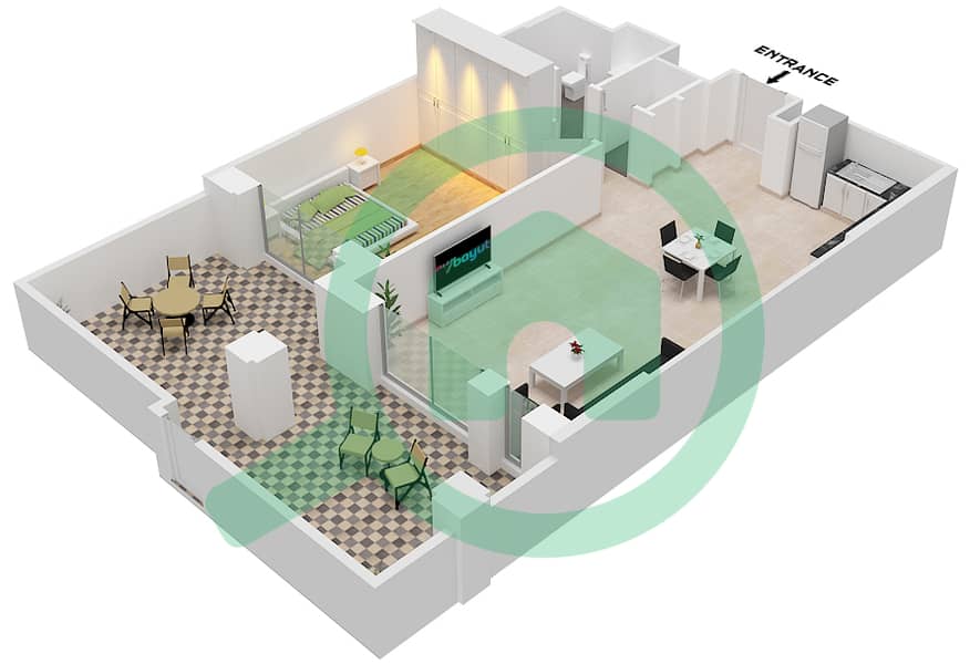 المخططات الطابقية لتصميم النموذج 5A (ASAYEL 3) شقة 1 غرفة نوم - أصايل Floor G interactive3D