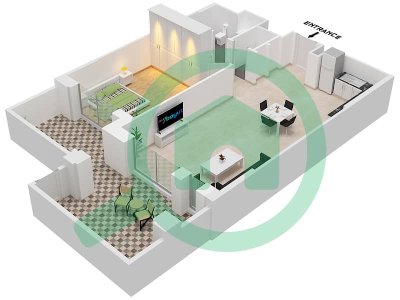 المخططات الطابقية لتصميم النموذج 4A (ASAYEL 3) شقة 1 غرفة نوم - أصايل Floor G interactive3D