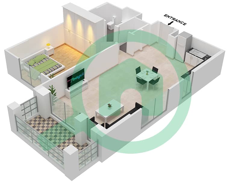 Асайель - Апартамент 1 Спальня планировка Тип 3A (ASAYEL 3) Floor 7,8 interactive3D