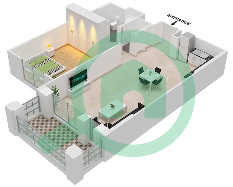 Asayel - 1 Bedroom Apartment Type 1A (ASAYEL 3) Floor plan Floor 1-8 interactive3D