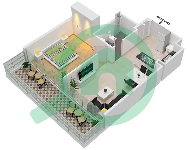 المخططات الطابقية لتصميم النموذج A شقة 1 غرفة نوم - ديفا Floor 2-13 interactive3D