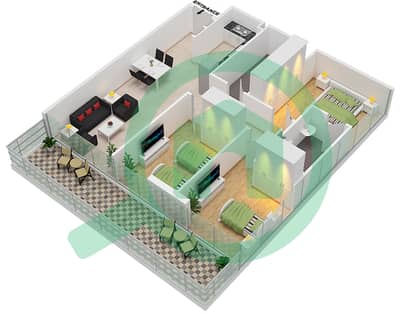المخططات الطابقية لتصميم النموذج A شقة 3 غرف نوم - ديفا