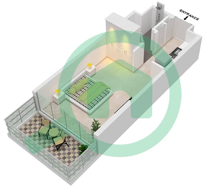 المخططات الطابقية لتصميم النموذج A شقة استوديو - ديفا Floor 1-13 interactive3D