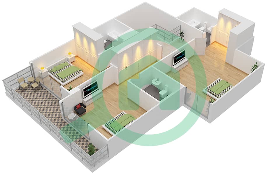 高尔夫长廊公寓2区 - 3 卧室联排别墅单位TH1戶型图 Podium Floor interactive3D