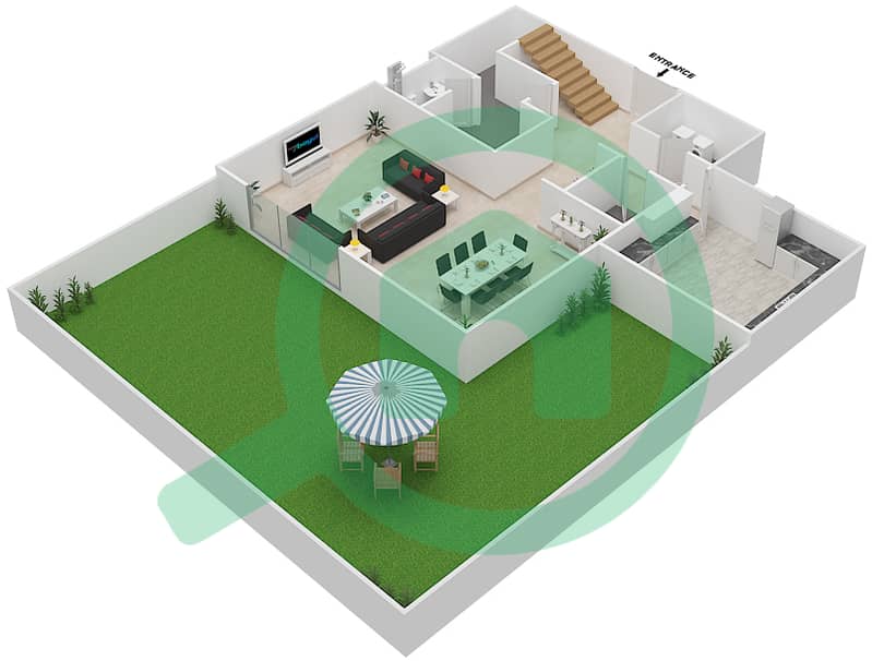高尔夫长廊公寓2区 - 3 卧室联排别墅单位TH2戶型图 Ground Floor interactive3D