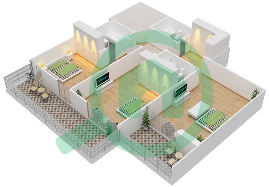 高尔夫长廊公寓2区 - 3 卧室联排别墅单位TH2戶型图 Podium Floor interactive3D