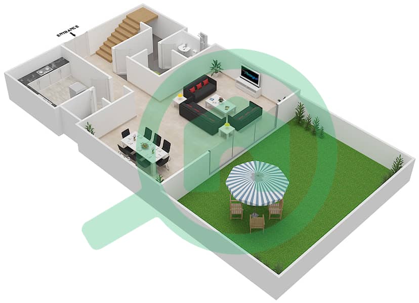 Golf Promenade 2 - 2 Bedroom Townhouse Unit TH3 Floor plan Ground Floor interactive3D