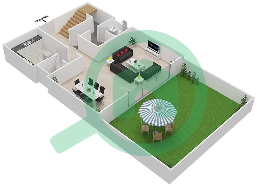 高尔夫长廊公寓2区 - 2 卧室联排别墅单位TH3戶型图 Ground Floor interactive3D