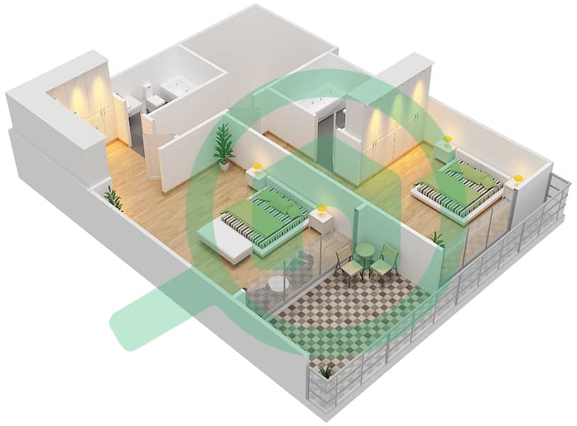 高尔夫长廊公寓2区 - 2 卧室联排别墅单位TH3戶型图 Podium Floor interactive3D