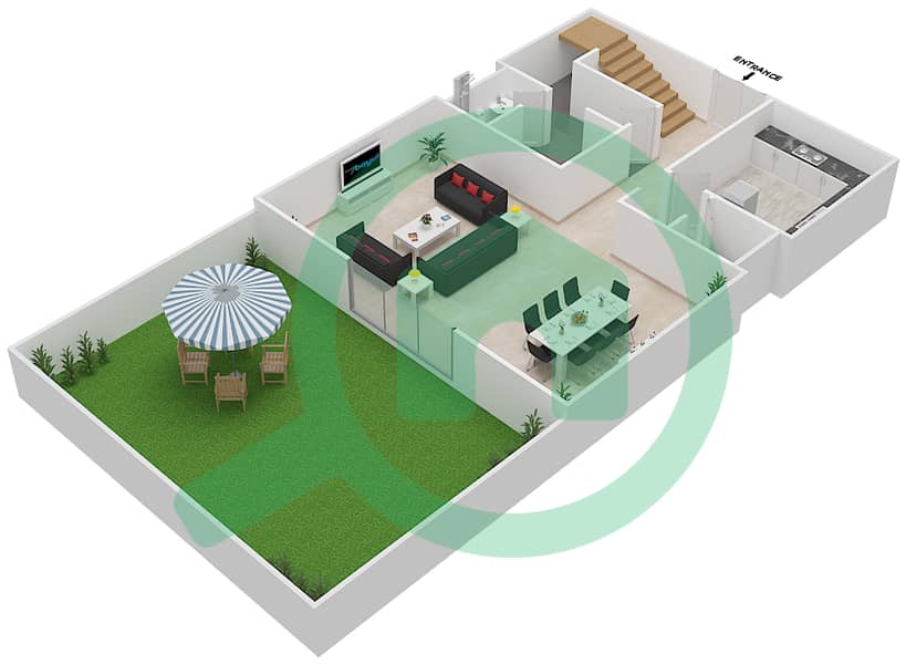 高尔夫长廊公寓2区 - 2 卧室联排别墅单位TH4戶型图 Ground Floor interactive3D
