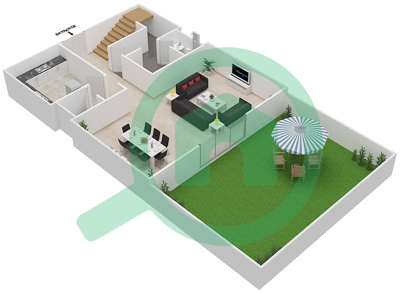 高尔夫长廊公寓2区 - 2 卧室联排别墅单位TH5戶型图 Ground Floor interactive3D