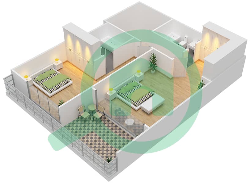 高尔夫长廊公寓2区 - 2 卧室联排别墅单位TH6戶型图 Ground Floor interactive3D