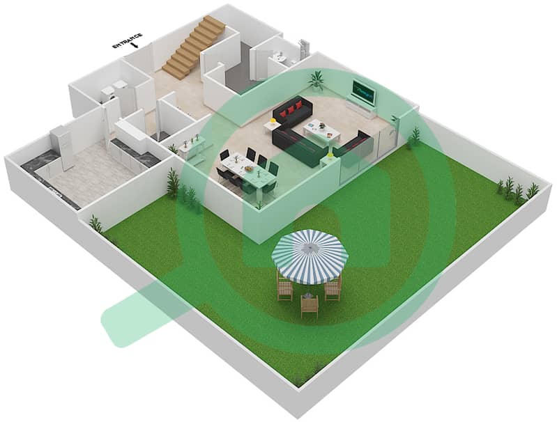 المخططات الطابقية لتصميم الوحدة TH7 تاون هاوس 3 غرف نوم - غولف بروميناد 2 Ground Floor interactive3D