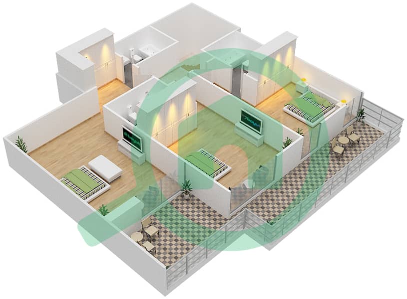 المخططات الطابقية لتصميم الوحدة TH7 تاون هاوس 3 غرف نوم - غولف بروميناد 2 Podium Floor interactive3D