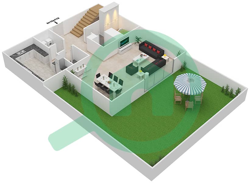 高尔夫长廊公寓2区 - 3 卧室联排别墅类型TH8戶型图 Ground Floor interactive3D