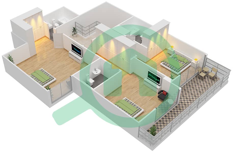 高尔夫长廊公寓2区 - 3 卧室联排别墅类型TH8戶型图 Podium Floor interactive3D