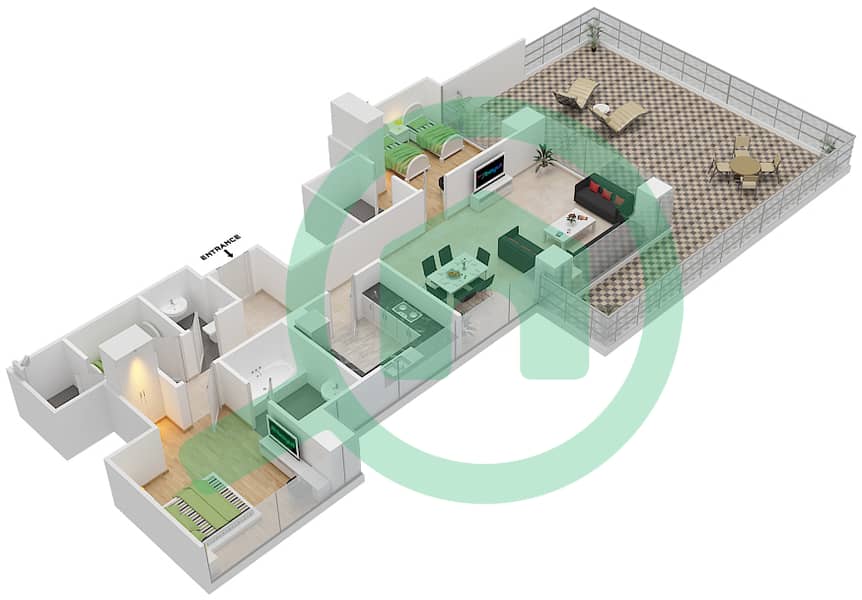 高尔夫长廊公寓2区 - 2 卧室公寓单位13 FLOOR 3戶型图 Floor 3 interactive3D