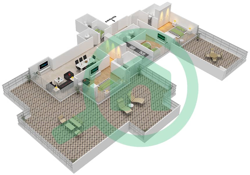 高尔夫长廊公寓2区 - 3 卧室公寓单位1 FLOOR 3戶型图 Floor 3 interactive3D