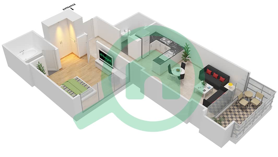 高尔夫长廊公寓2区 - 1 卧室公寓单位5  FLOOR 12戶型图 Floor-12 interactive3D