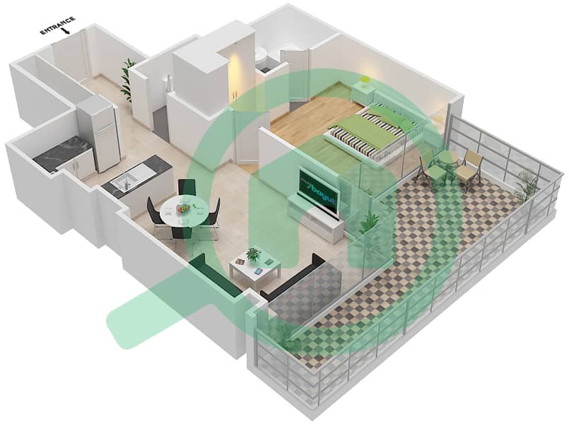 高尔夫长廊公寓2区 - 1 卧室公寓单位10 FLOOR 3戶型图 Floor 3 interactive3D