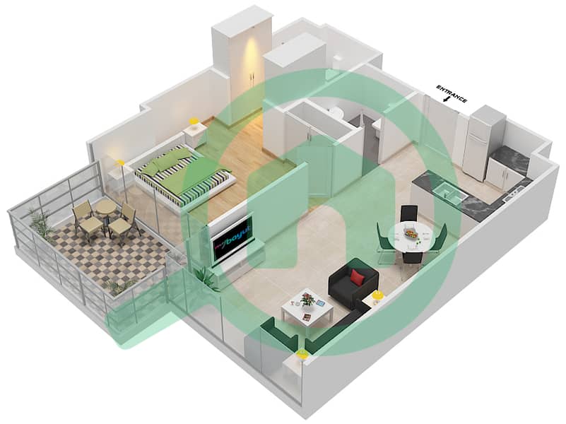 高尔夫长廊公寓2区 - 1 卧室公寓单位3  FLOOR 4戶型图 Floor 4 interactive3D