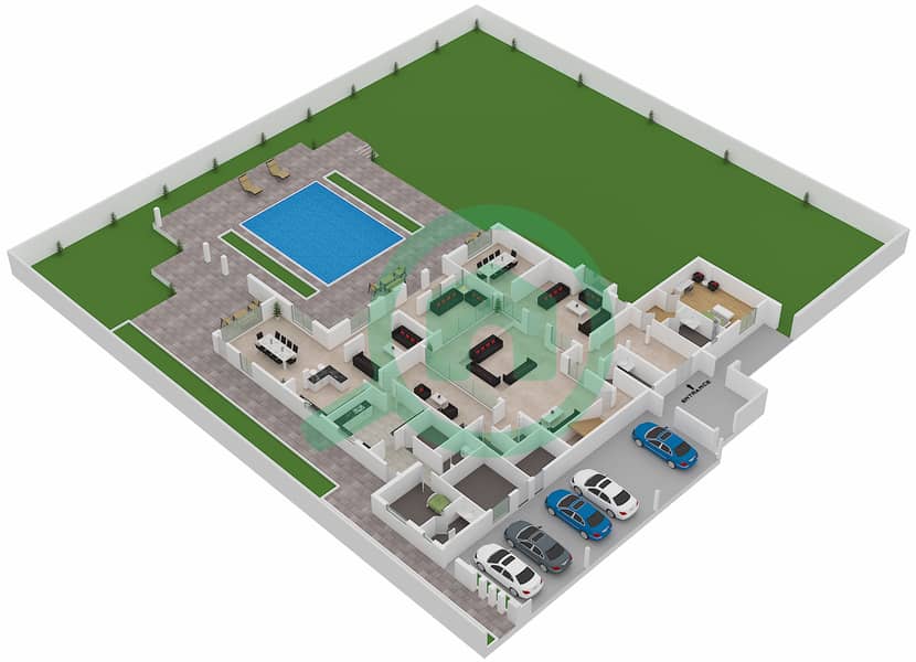 المخططات الطابقية لتصميم النموذج C فیلا 7 غرف نوم - جود Ground Floor interactive3D