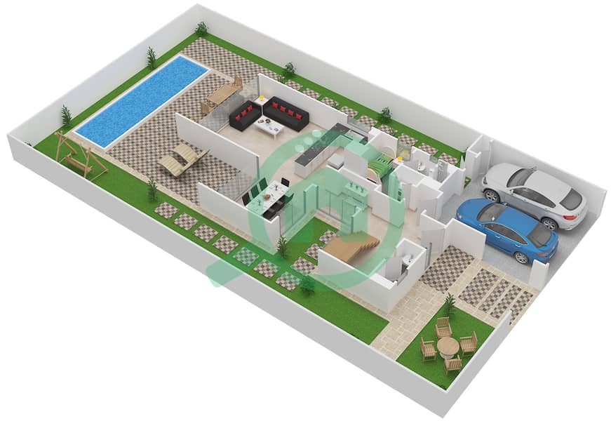 المخططات الطابقية لتصميم النموذج 1 فیلا 3 غرف نوم - سيدرا 3 Ground Floor interactive3D
