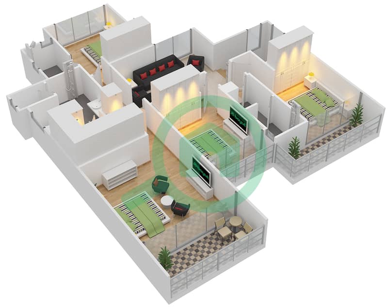 西德拉3区 - 5 卧室别墅类型5戶型图 First Floor interactive3D