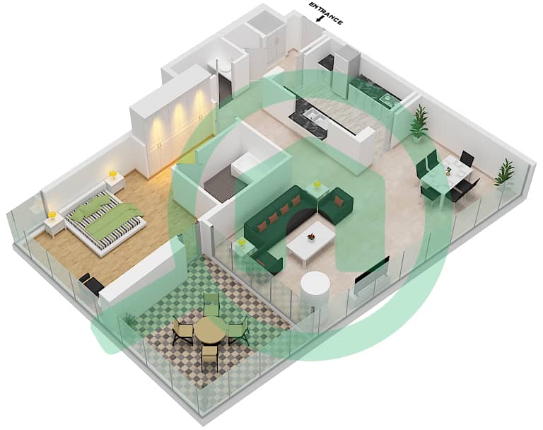 المخططات الطابقية لتصميم الوحدة 01 FLOOR 4-27,32 شقة 1 غرفة نوم - مارينا كواي ويست Floor 4-27,32-34 interactive3D
