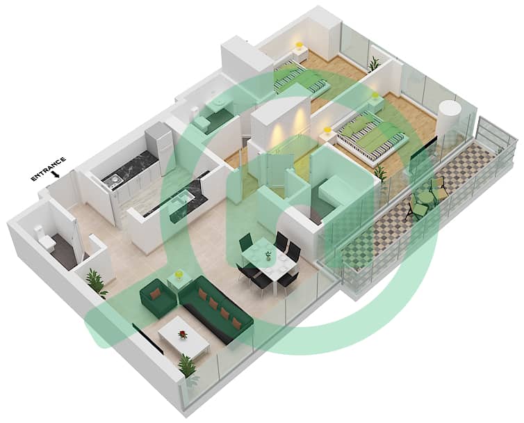 滨海码头西楼 - 2 卧室公寓单位07-FLOOR 4-34戶型图 Floor 4-34 interactive3D
